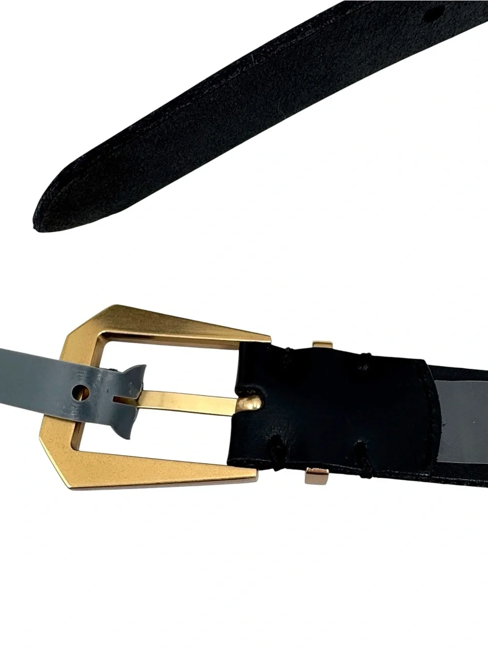 NWT AllSaints Women’s Black Leather 30mm Western Hexagonal Buckle Belt - Size S